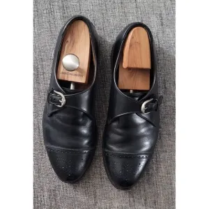 Allen Edmonds Men's Dress Shoes Black Hillsboro Cap Toe Monk Strap Size 10 E‎