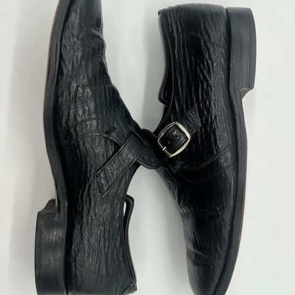 Allen Edmonds WARTON Men’s Size 10D Black Shark Skin Monk Strap Dress Shoes.