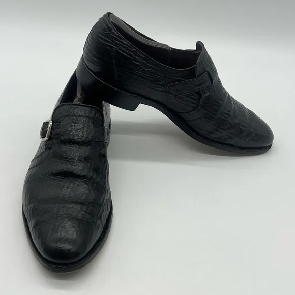 Allen Edmonds WARTON Men’s Size 10D Black Shark Skin Monk Strap Dress Shoes.