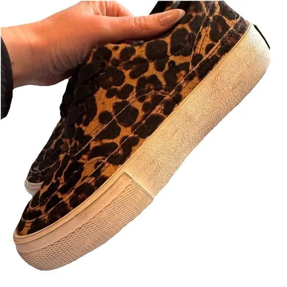 AllSaints Mercia Calf Hair Leopard Print Sneakers Womens Size 6 EUR 37 Cheetah