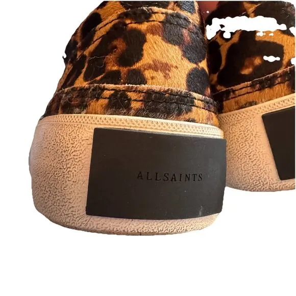 AllSaints Mercia Calf Hair Leopard Print Sneakers Womens Size 6 EUR 37 Cheetah