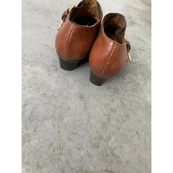Alto Gradimento Light Brown Leather Almond Toe Heels Womens Shoes Size 9