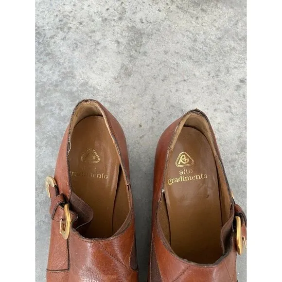Alto Gradimento Light Brown Leather Almond Toe Heels Womens Shoes Size 9