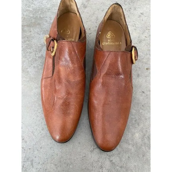 Alto Gradimento Light Brown Leather Almond Toe Heels Womens Shoes Size 9