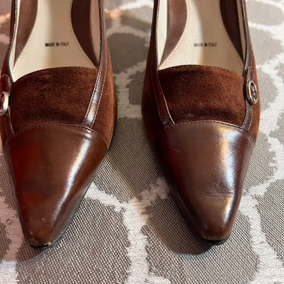 Amalfi Brown Leather Pointed-Toe Heels