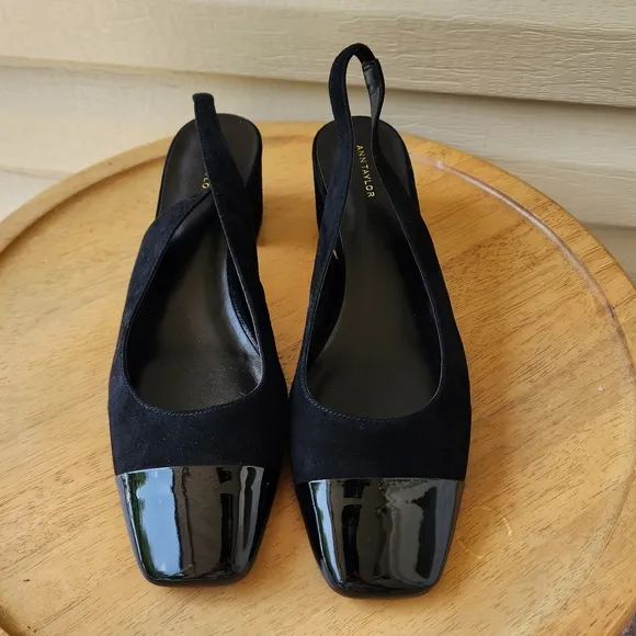 Ann Taylor suede cap toe block heel slingback heels size 8M