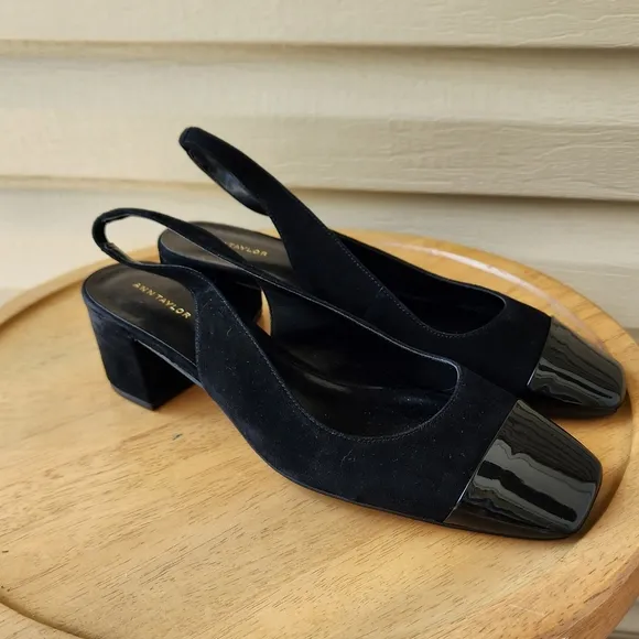 Ann Taylor suede cap toe block heel slingback heels size 8M