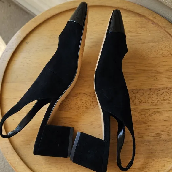 Ann Taylor suede cap toe block heel slingback heels size 8M