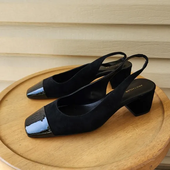 Ann Taylor suede cap toe block heel slingback heels size 8M
