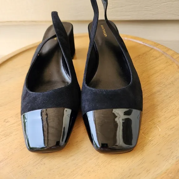 Ann Taylor suede cap toe block heel slingback heels size 8M