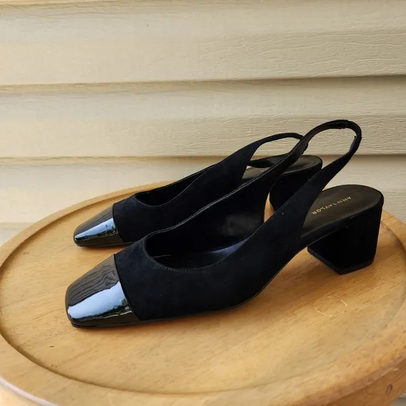 Ann Taylor suede cap toe block heel slingback heels size 8M