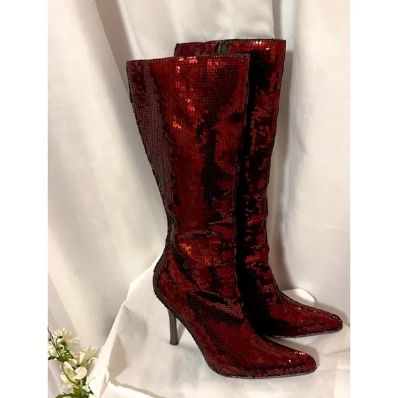 Anne Michelle maroon red knee high boots size 7