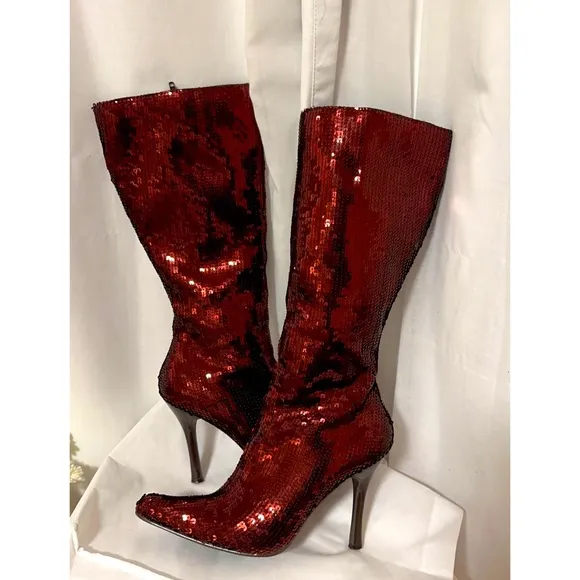 Anne Michelle maroon red knee high boots size 7