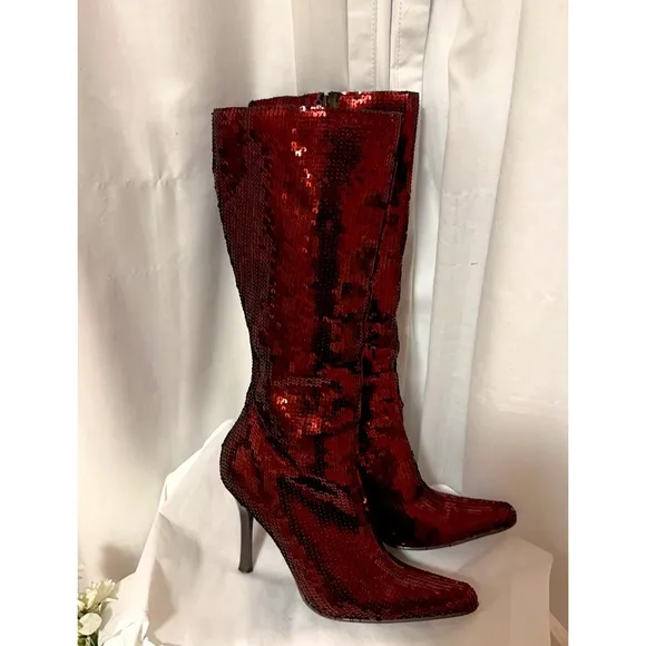 Anne Michelle maroon red knee high boots size 7
