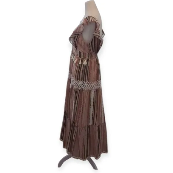 Anthropologie Hemant and Nandita Pixie Tiered Tassel Midi Dress