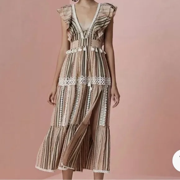 Anthropologie Hemant and Nandita Pixie Tiered Tassel Midi Dress