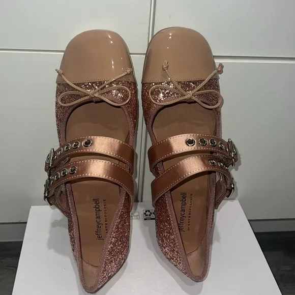 Anthropologie Jeffrey Campbell Glitter Strap Ballet Flats, size 10