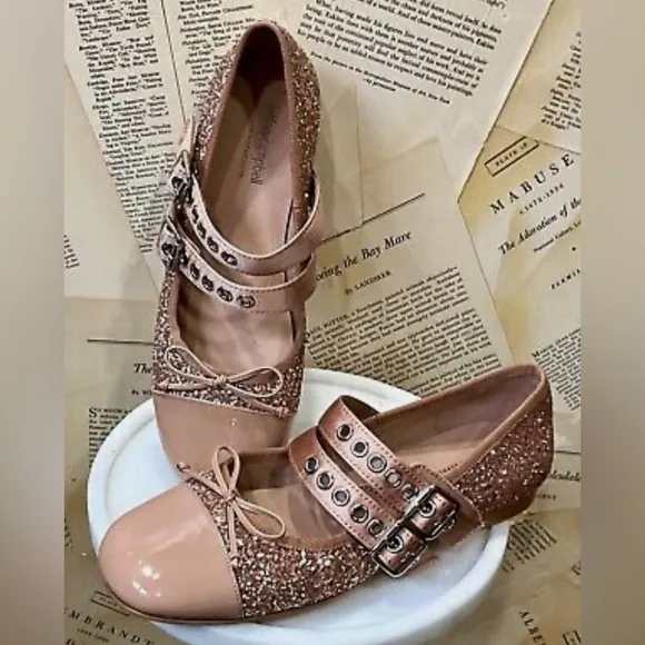 Anthropologie Jeffrey Campbell Glitter Strap Ballet Flats, size 10