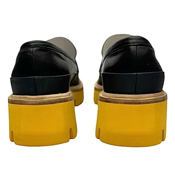 Anthropologie Oncept Heeled Loafers Black Yellow Womens Size 9 Boho Hipster NWOB