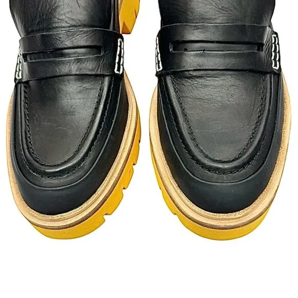 Anthropologie Oncept Heeled Loafers Black Yellow Womens Size 9 Boho Hipster NWOB