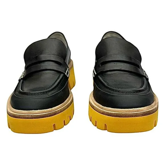 Anthropologie Oncept Heeled Loafers Black Yellow Womens Size 9 Boho Hipster NWOB