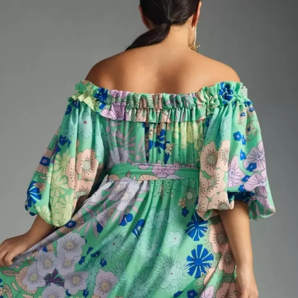 Anthropologie/ Oopscool Off-The-Shoulder Printed Dress