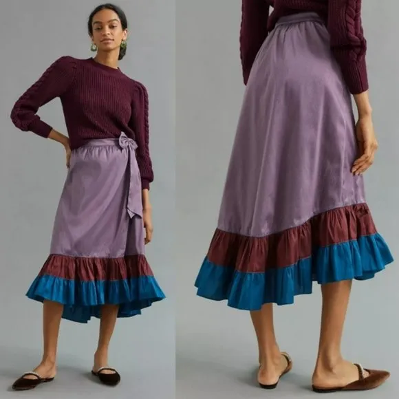 Anthropologie Sachin &amp; Babi Colorblock Ruffle Bow Skirt Sz 0