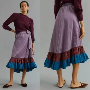 Anthropologie Sachin &amp; Babi Colorblock Ruffle Bow Skirt Sz 0