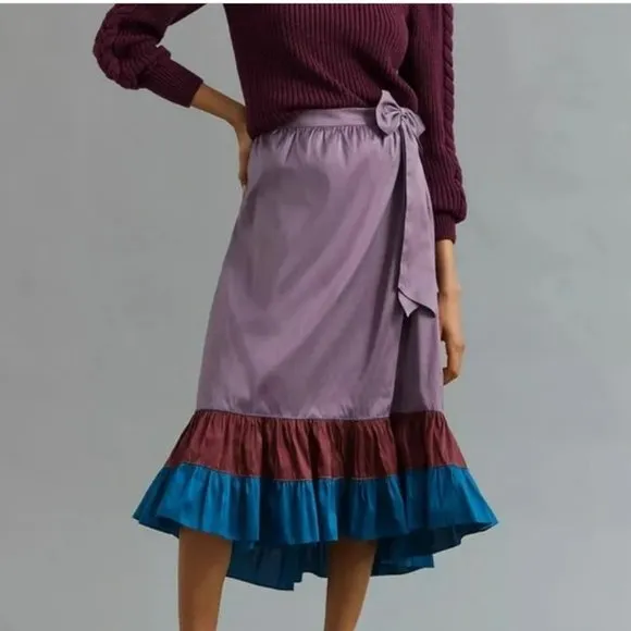 Anthropologie Sachin &amp; Babi Colorblock Ruffle Bow Skirt Sz 0