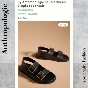 Anthropologie Black Square Buckle Slingback Sandals Size 39 New