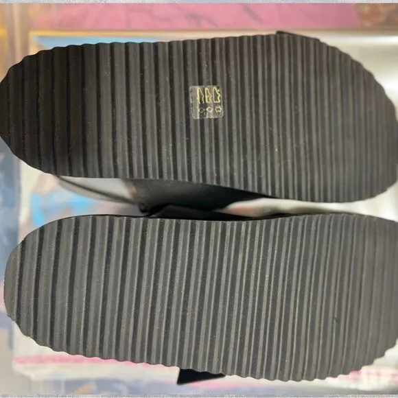Anthropologie Black Square Buckle Slingback Sandals Size 39 New