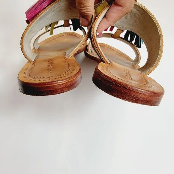 Antik Batik Youri Green Pink Yellow Tassled Sandals Size 39 Size 8.5 Bin2