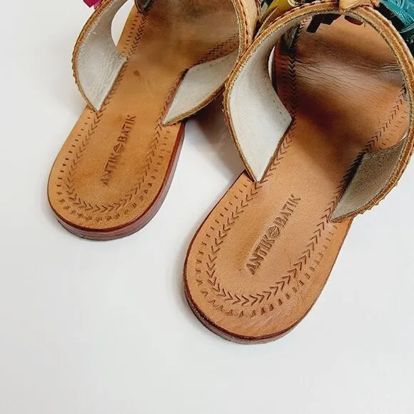 Antik Batik Youri Green Pink Yellow Tassled Sandals Size 39 Size 8.5 Bin2