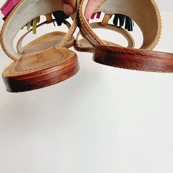 Antik Batik Youri Green Pink Yellow Tassled Sandals Size 39 Size 8.5 Bin2
