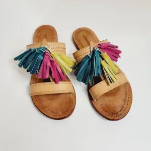 Antik Batik Youri Green Pink Yellow Tassled Sandals Size 39 Size 8.5 Bin2