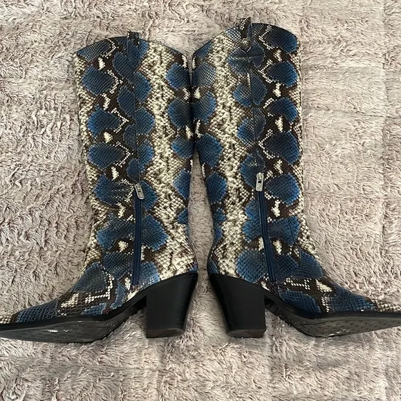 Antonio Melani Blue Multi Western Knee High Boots Women’s Sz 8.5M Concert, Dance