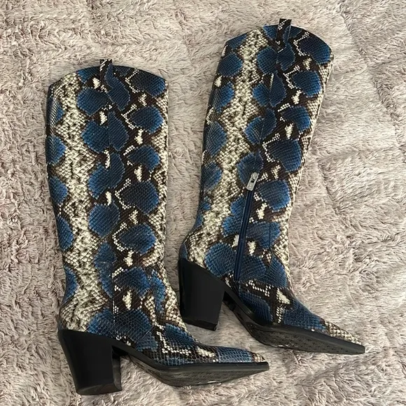 Antonio Melani Blue Multi Western Knee High Boots Women’s Sz 8.5M Concert, Dance