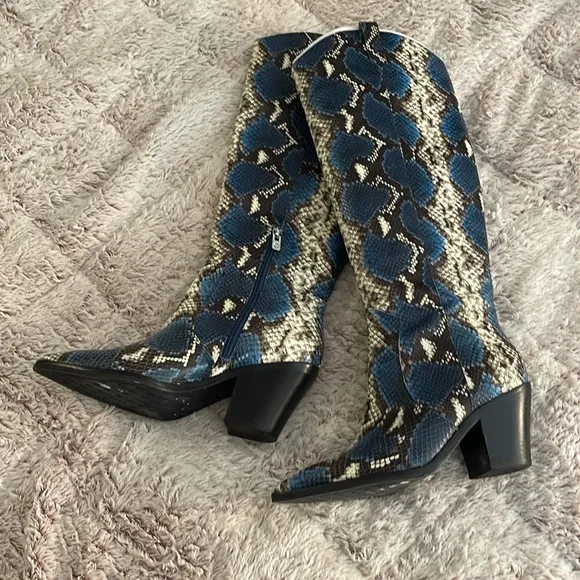 Antonio Melani Blue Multi Western Knee High Boots Women’s Sz 8.5M Concert, Dance