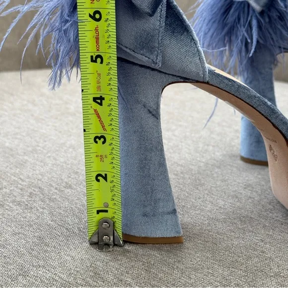 Antonio Melani Blue Velvet Bow Ostrich Feather Leather Platform Heels Stones 9.5