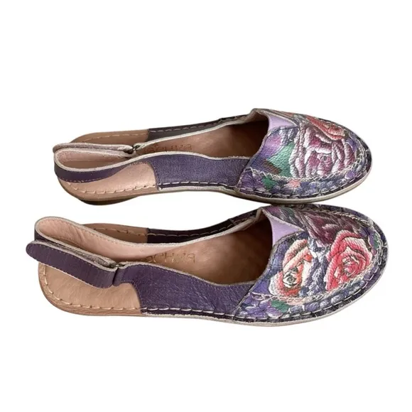 Anuschka Floral Slingback Flats Shoes Size 37,38/ 6.5-7.5