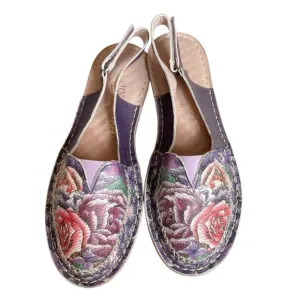Anuschka Floral Slingback Flats Shoes Size 37,38/ 6.5-7.5