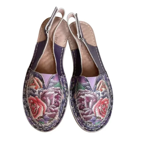 Anuschka Floral Slingback Flats Shoes Size 37,38/ 6.5-7.5