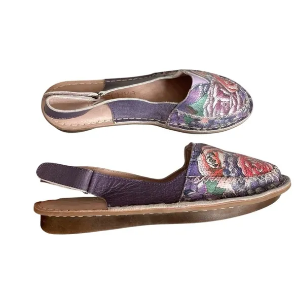 Anuschka Floral Slingback Flats Shoes Size 37,38/ 6.5-7.5