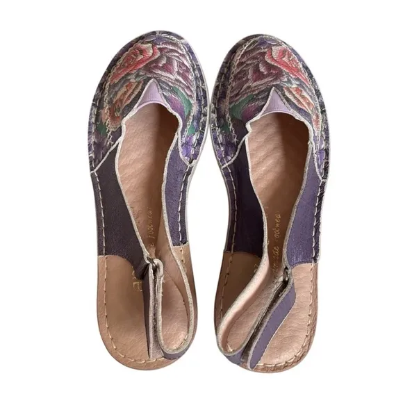 Anuschka Floral Slingback Flats Shoes Size 37,38/ 6.5-7.5