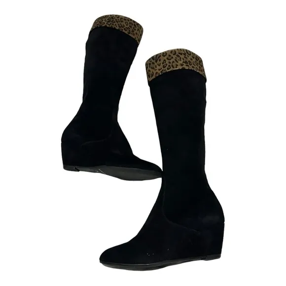 Aquatalia Boots. Italian Suede. NEW.  Leopard Print band at calf. Size 7…