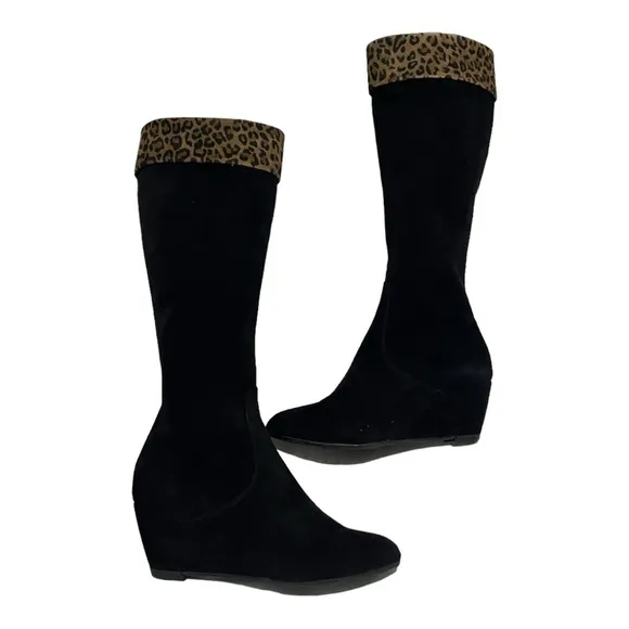 Aquatalia Boots. Italian Suede. NEW.  Leopard Print band at calf. Size 7…