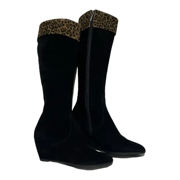 Aquatalia Boots. Italian Suede. NEW.  Leopard Print band at calf. Size 7…