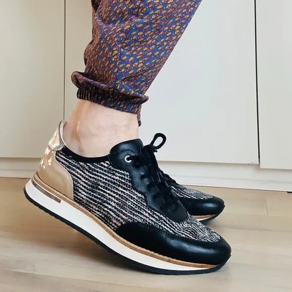 Aquatalia Designer Sneakers Size 8.5 Tweed patent Leather Streetwear Looks