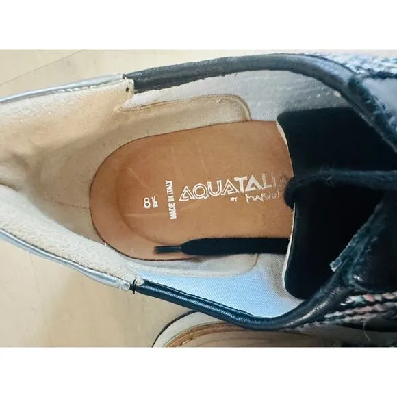 Aquatalia Designer Sneakers Size 8.5 Tweed patent Leather Streetwear Looks