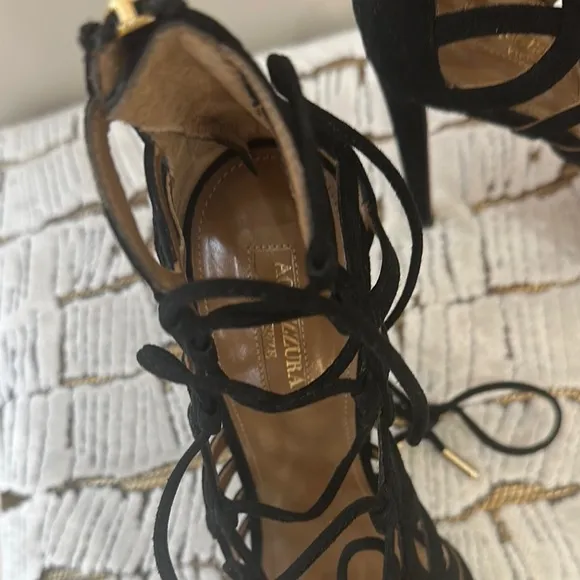 Aquazzara suede Elegant Black Lace-Up Heels